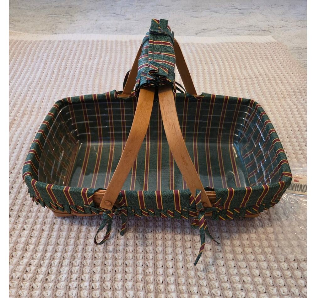Longaberger Gathering Basket 1996 Holiday Cheer Combo Imperial Stripe Liner